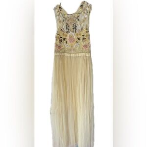 Needle & Thread Foliage Cluster Tulle Maxi Dress-Lemon